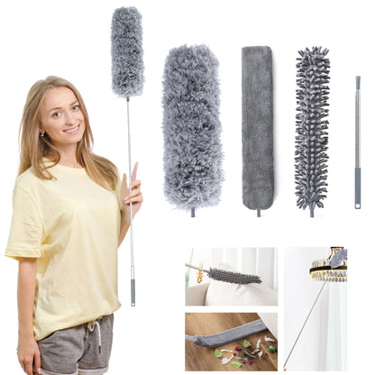 Ensemble d'outils de nettoyage en microfibre avec plumeaux et brosses longues – nettoyage efficace et pratique