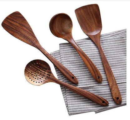 Teak Wood Kitchen Utensil Set – 4 Pieces, Non-Scratch and Heat Resistant