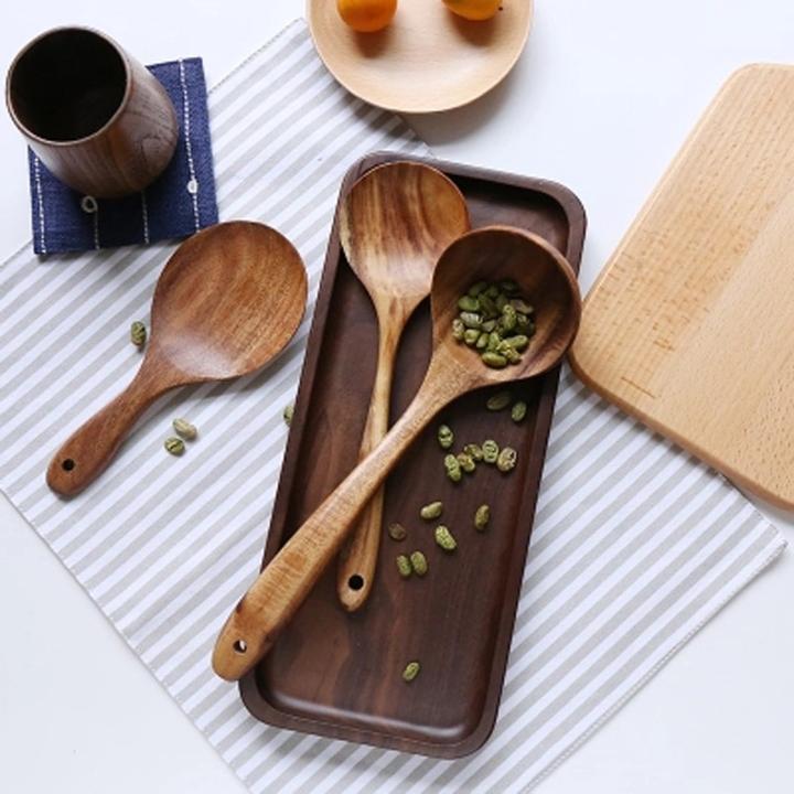 Ensemble d'Ustensiles de Cuisine en Bois de Teck – 4 Pièces, Non Rayants et Résistants à la Chaleur