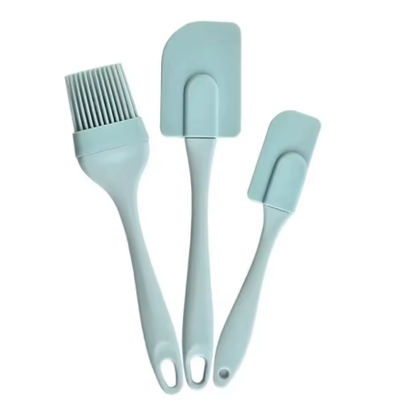 Ensemble de 3 spatules en silicone antiadhésives – outils de cuisine flexibles avec poignée en PP, bords arrondis, rangement pratique
