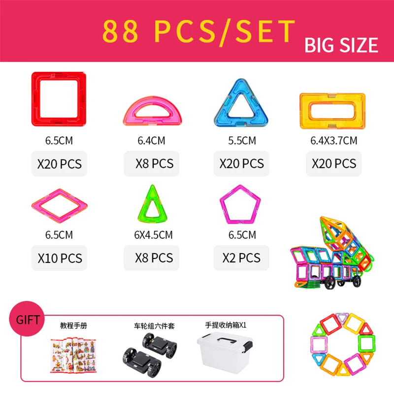 Educational Magnetic Building Blocks Set – 30 to 168 Pieces in ABS Plastic for Children's Creative Development