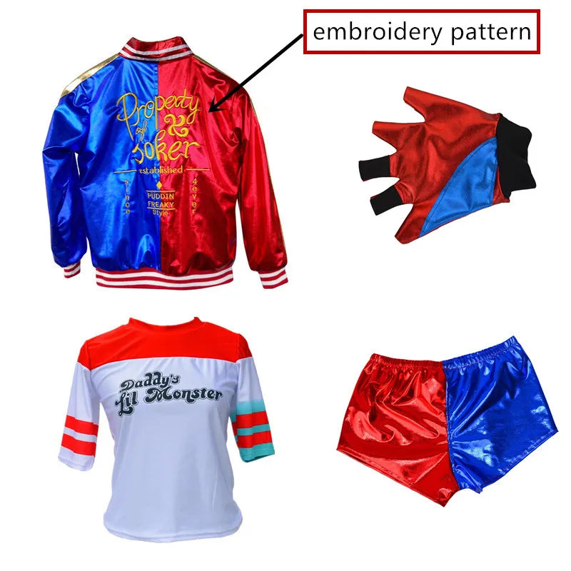 Ensemble de Costume Harley Quinn avec Veste et Shorts – Idéal pour Halloween et Cosplay