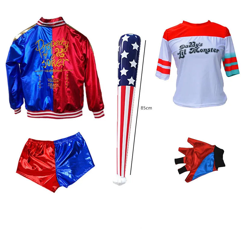 Ensemble de Costume Harley Quinn avec Veste et Shorts – Idéal pour Halloween et Cosplay