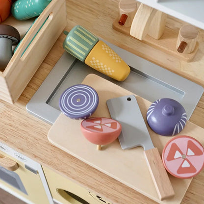 Wooden Kitchen Play Set for Children with Fruits, Vegetables, and Utensils – Educational and Interactive Game to Develop Fine Motor Skills
