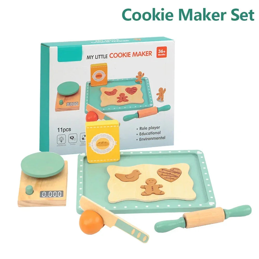Wooden Toy Set Coffee Machine and Cookies - Creative Educational Kit for Children from 3 Years Old