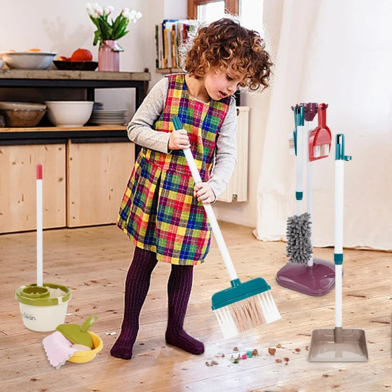 Interactive Cleaning Set for Children – 23 Pieces with Vacuum Cleaner, Broom, and Storage Stand, Multicolor