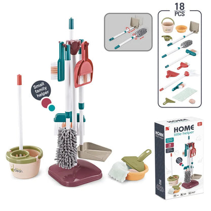 Interactive Cleaning Set for Children – 23 Pieces with Vacuum Cleaner, Broom, and Storage Stand, Multicolor