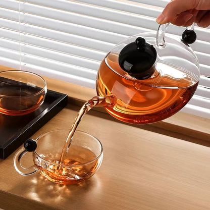 Service à thé scandinave en verre borosilicaté avec théière et tasses – Résistant à la chaleur