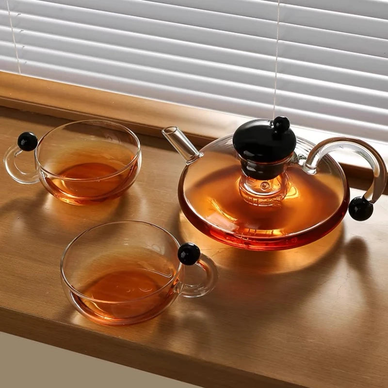 Ensemble de Théière en Verre Borosilicate avec Tasses – Service à Thé Scandinave Résistant à la Chaleur