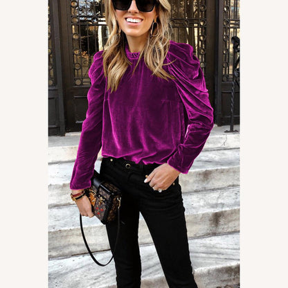 Women's White Velvet Top with Long Sleeves – Elegant and Chic for Autumn-Winter