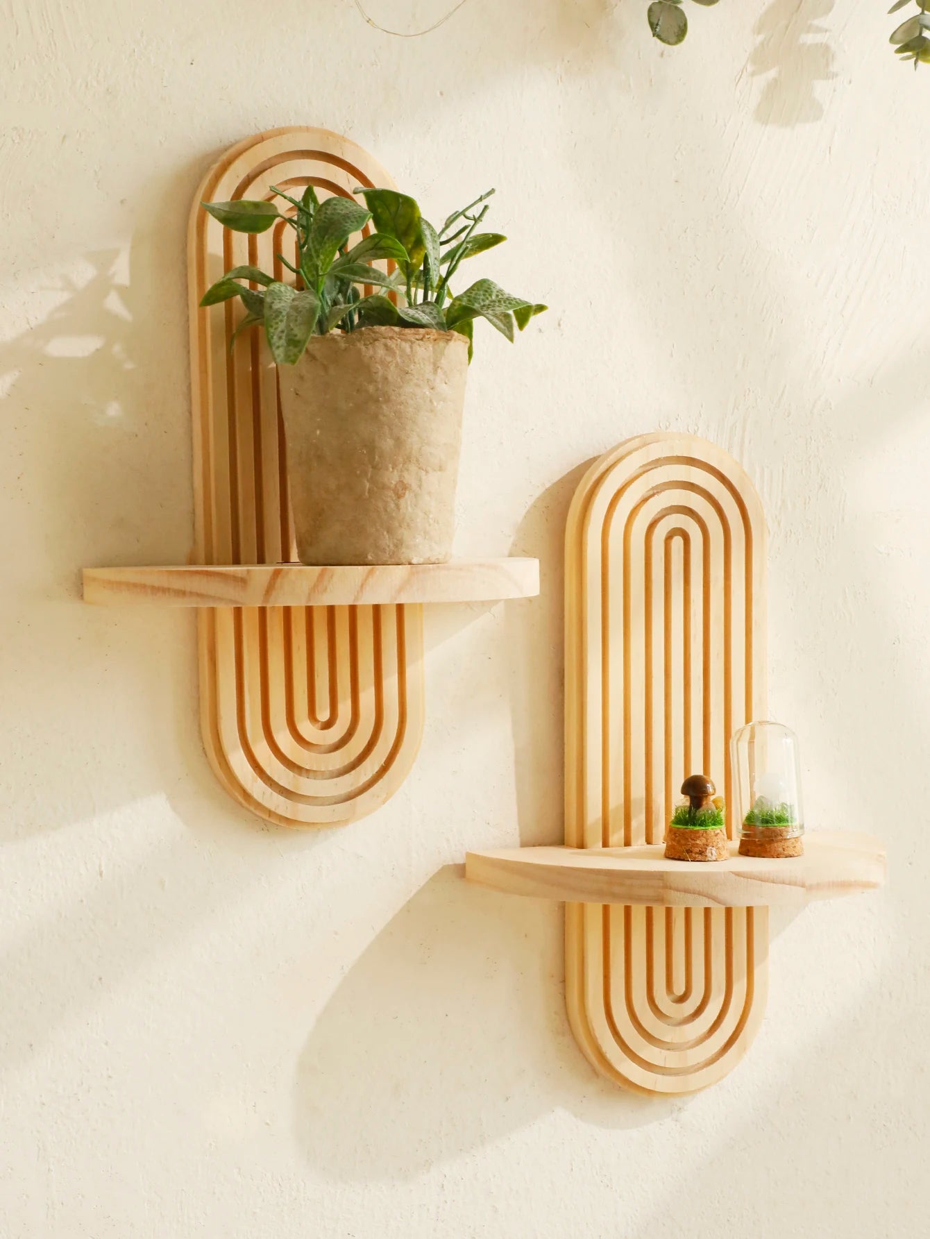 Étagères Murales en Bois Naturel Style Boho – Étagères Géométriques pour Décoration Moderne et Rangement Pratique
