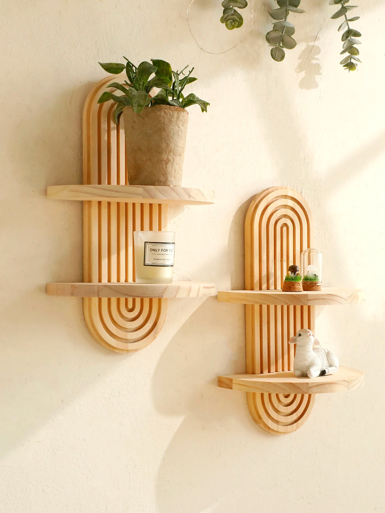 Natural Wood Wall Shelves Boho Style – Geometric Shelves for Modern Decor and Practical Storage