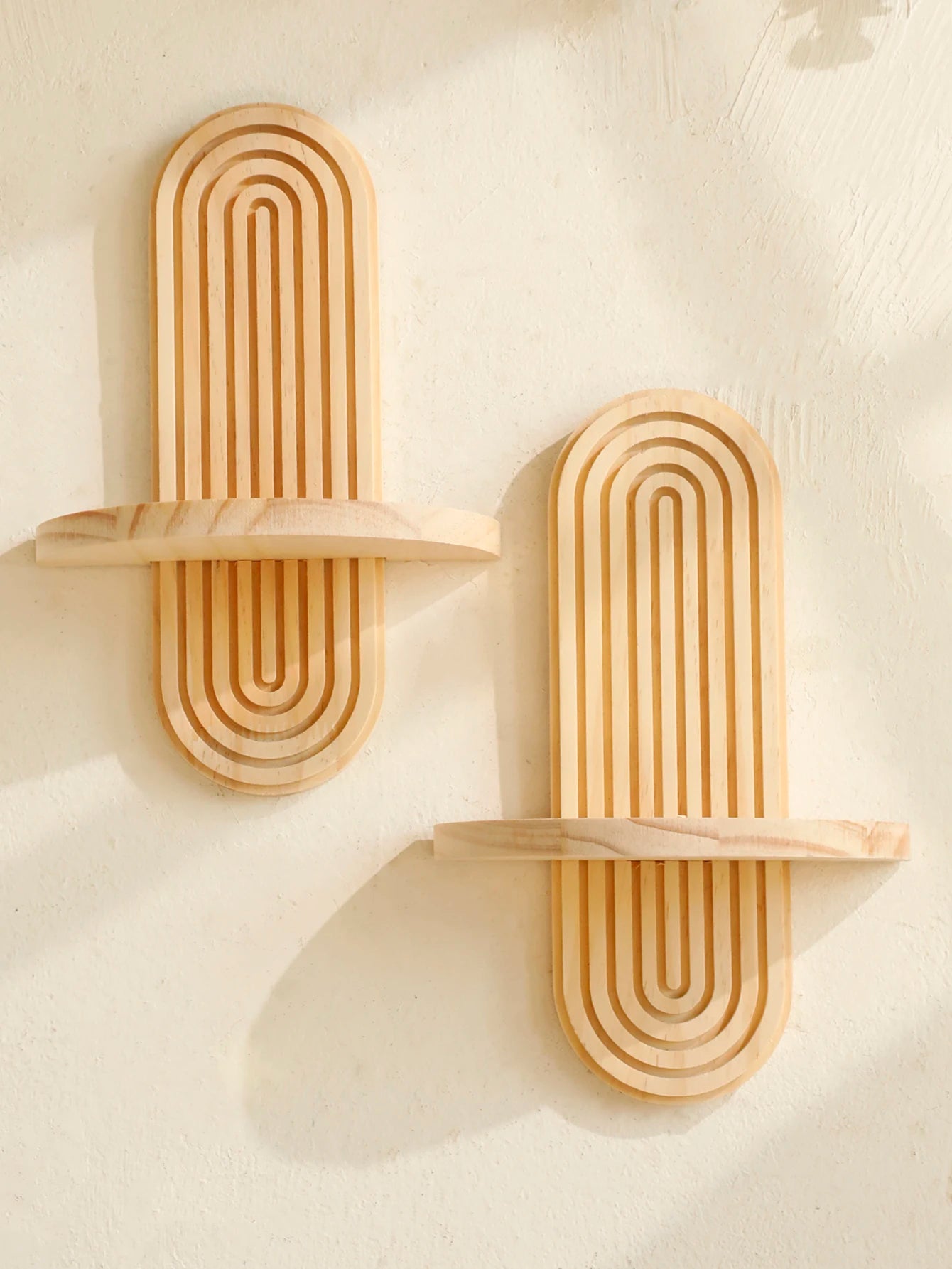Natural Wood Wall Shelves Boho Style – Geometric Shelves for Modern Decor and Practical Storage