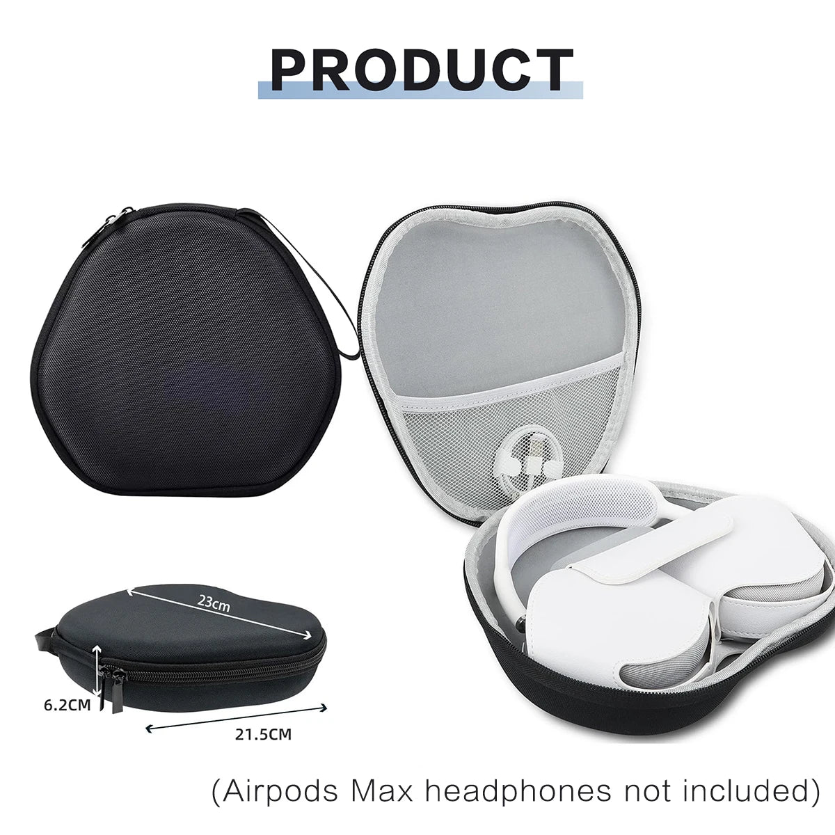 Étui rigide pour AirPods Max avec poche de rangement – Sac de voyage portable et protecteur EVA avec doublure en velours