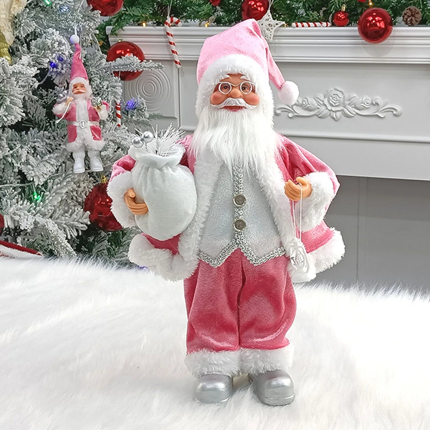 30 cm Standing Santa Claus Figurine – Christmas Decoration for Table and Fireplace
