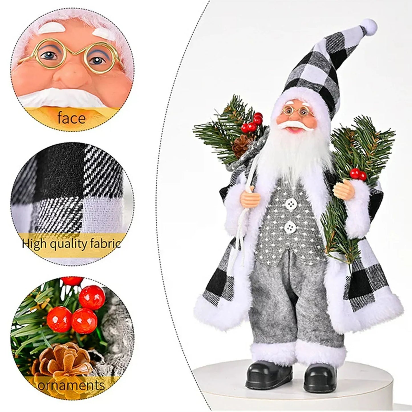 30 cm Standing Santa Claus Figurine – Christmas Decoration for Table and Fireplace