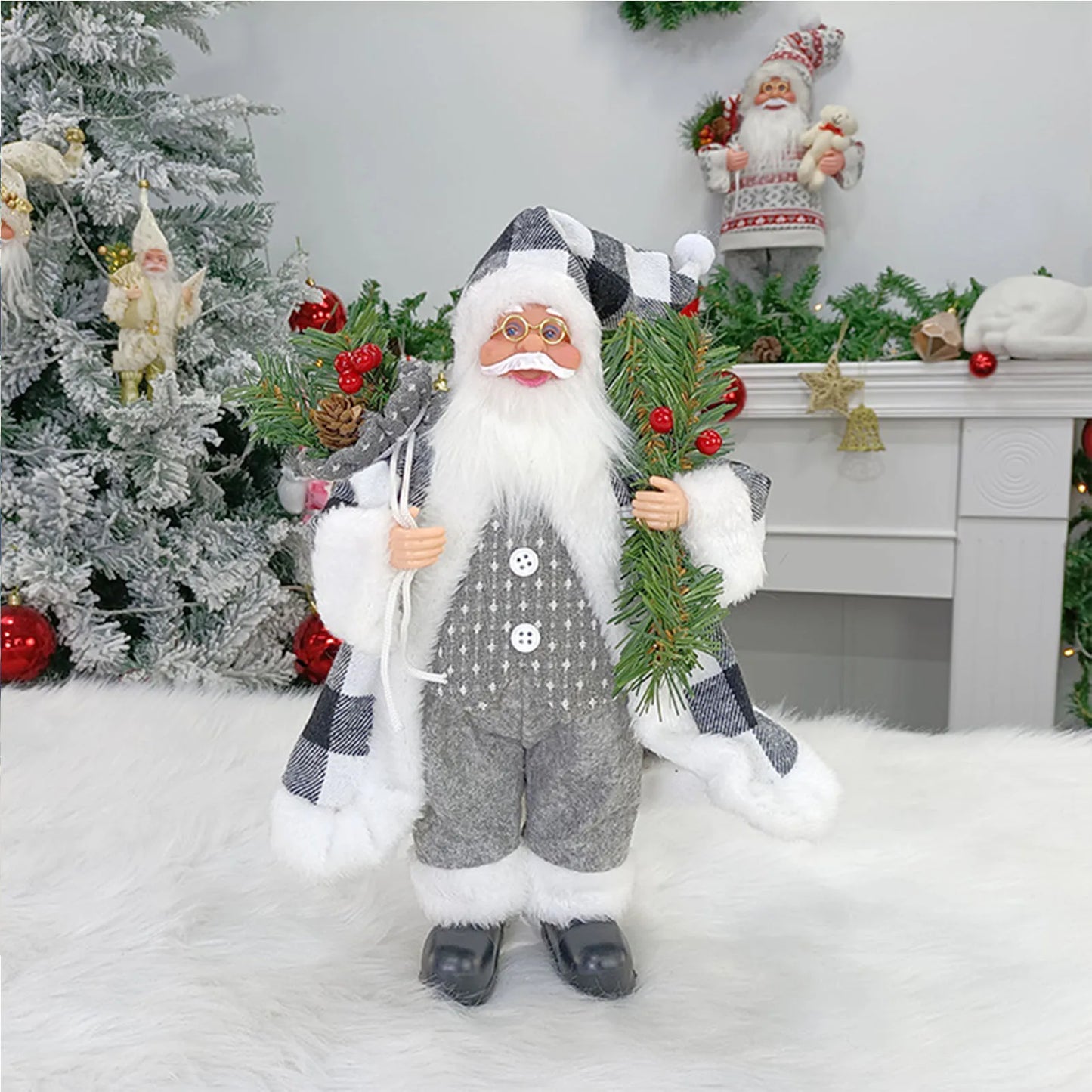 30 cm Standing Santa Claus Figurine – Christmas Decoration for Table and Fireplace