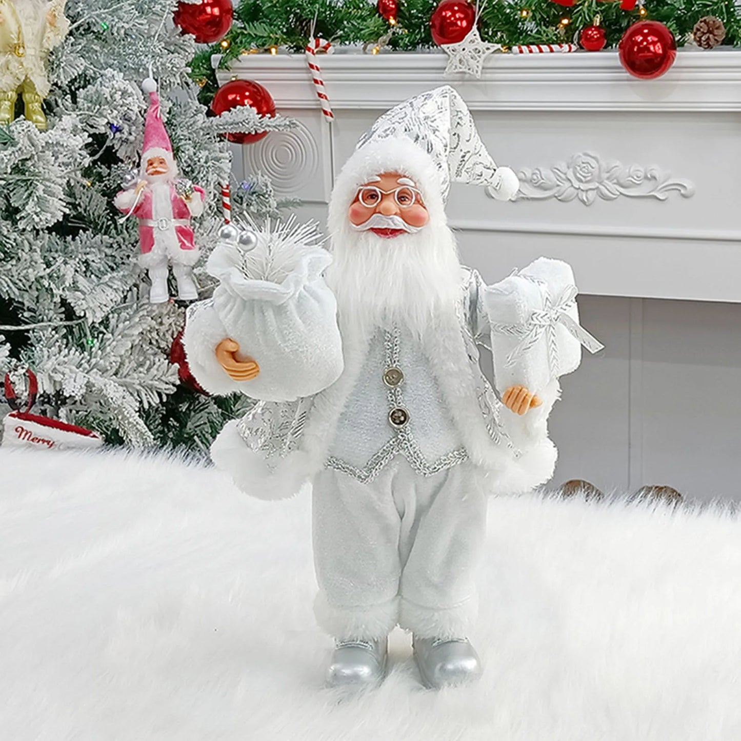 30 cm Standing Santa Claus Figurine – Christmas Decoration for Table and Fireplace