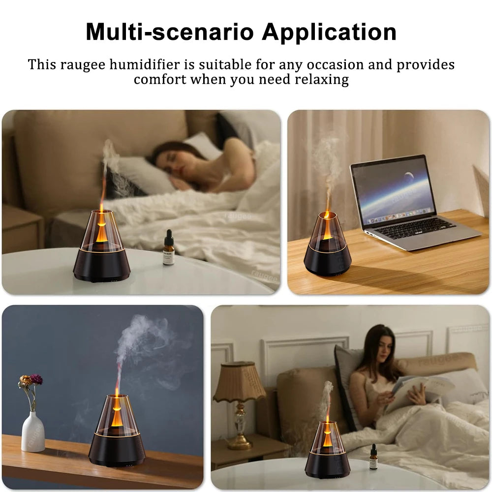 Flame Humidifier and Essential Oil Diffuser with Adjustable LED Lighting – Best Humidifier for Bedroom and Aromatherapy