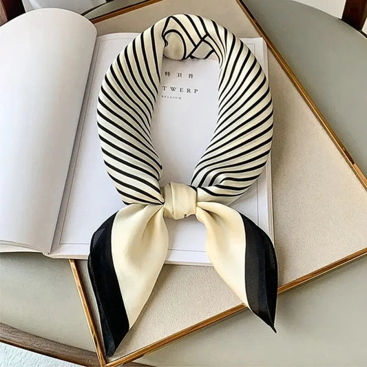 Foulard en Soie Femme Étroit avec Rayures Diagonales - Accessoire Chic et Polyvalent en Soie Luxe 0