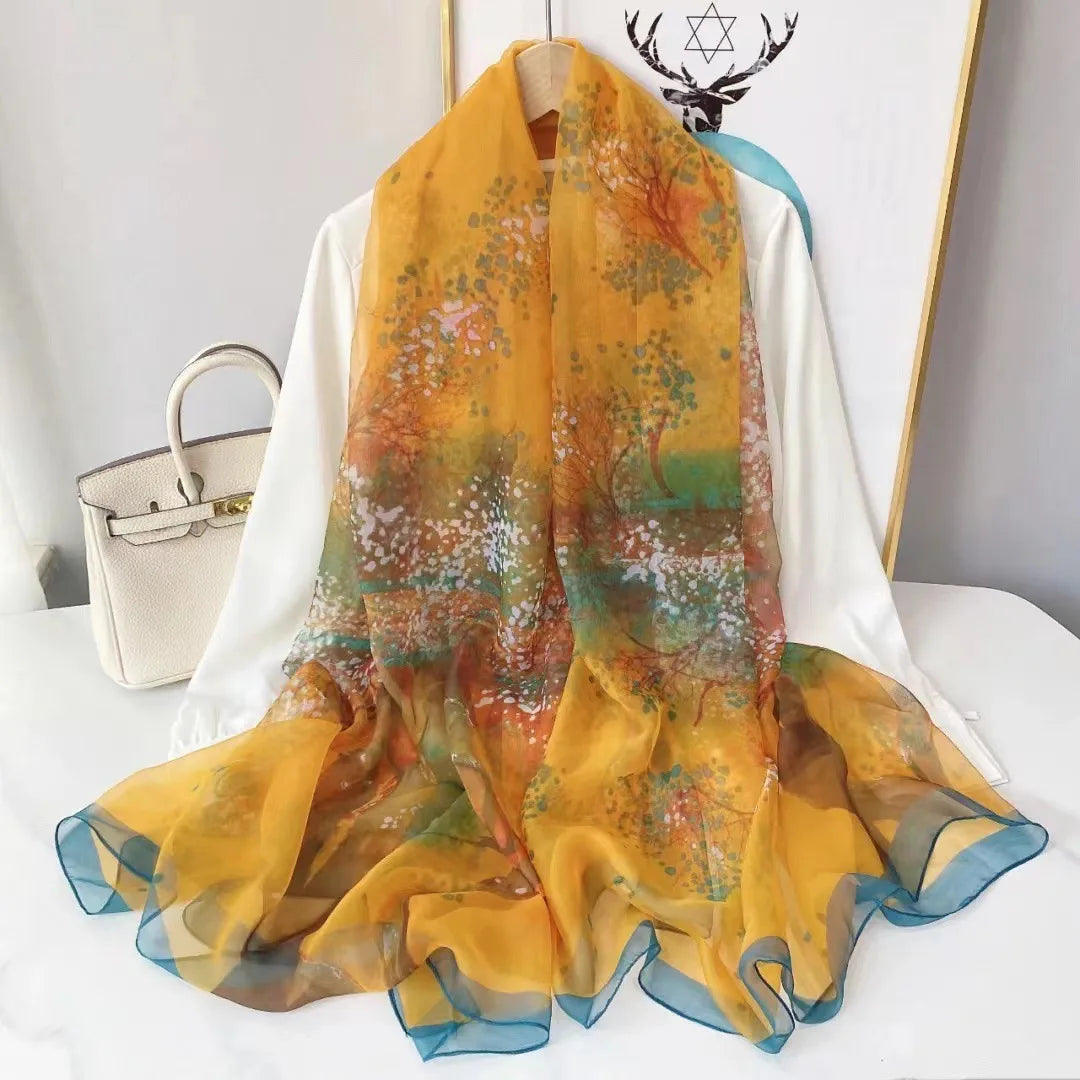 Foulard en Soie Femme Luxe avec Motifs Floraux - Écharpe Rectangulaire Élégante en Soie Douce 180x70 cm 6