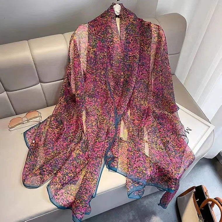Foulard en Soie Femme Luxe avec Motifs Floraux - Écharpe Rectangulaire Élégante en Soie Douce 180x70 cm 9