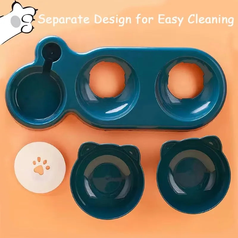 Triple Bowl for Cats and Dogs with Automatic Bottle – Ergonomic Inclined Design