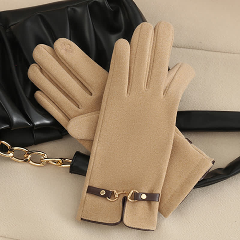Gants Femme Coupe-Vent Élégants avec Boucle Décorative – Tissu Douillet et Bouts de Doigts Tactiles 1