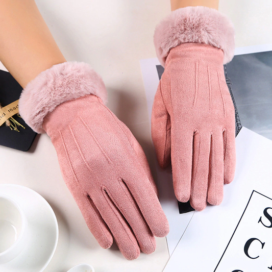 Gants Femme Coupe-Vent en Faux Suède avec Écran Tactile et Doublure en Fausse Fourrure – Confort Élégant pour Hiver 0