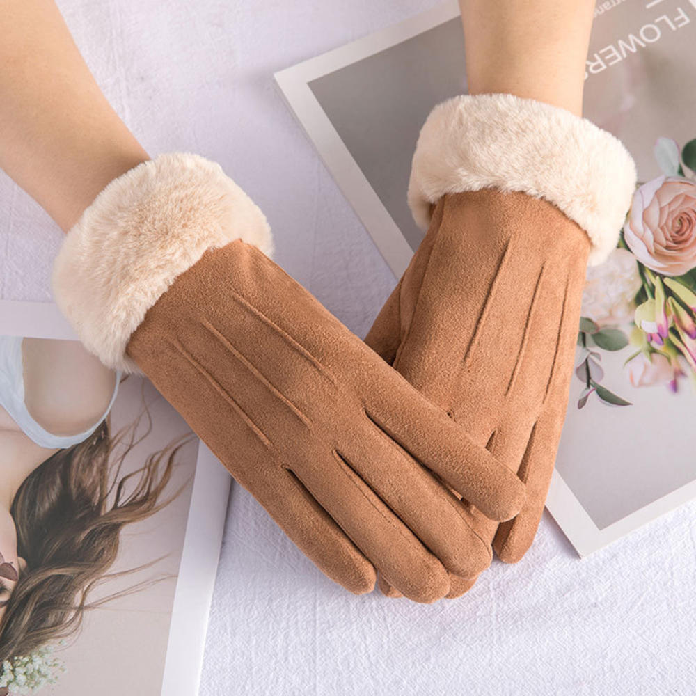 Gants Femme Coupe-Vent en Faux Suède avec Écran Tactile et Doublure en Fausse Fourrure – Confort Élégant pour Hiver 1