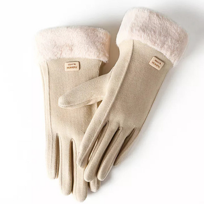 Gants Femme Coupe-Vent en Suède avec Doublure en Peluche – Chic et Pratiques pour Hiver 0