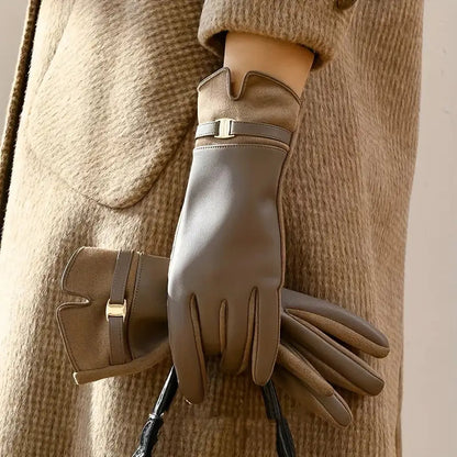 Gants Femme Imperméables en Simili Cuir avec Doublure Chaude - Design Élégant et Ajustement Confortable 0