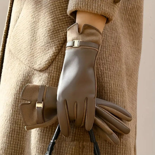 Gants Femme Imperméables en Simili Cuir avec Doublure Chaude - Design Élégant et Ajustement Confortable 0