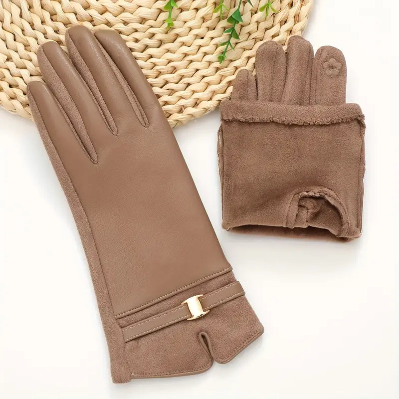 Gants Femme Imperméables en Simili Cuir avec Doublure Chaude - Design Élégant et Ajustement Confortable 1