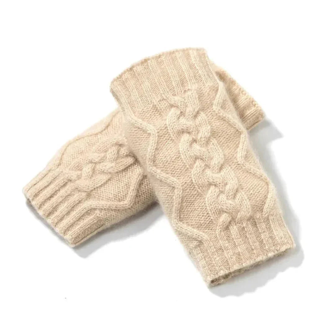 Gants Sans Doigts en Laine pour Femmes – Mitaine Femme Élegante en Tricot Torsadé pour l'Hiver 0