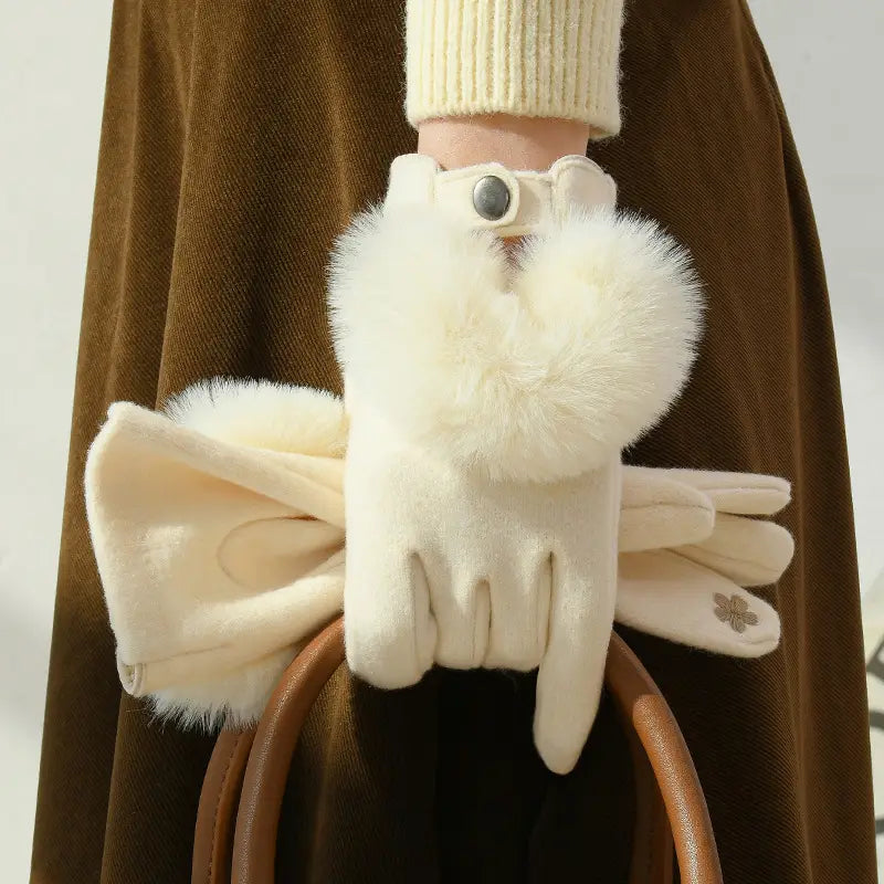 Gants d'Hiver Femme avec Bordure en Fausse Fourrure et Compatibilité Écran Tactile – Design Ajusté et Poignet Élastique 0