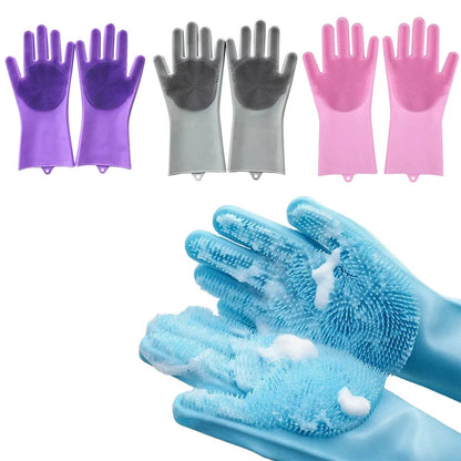 Eco-friendly Silicone Dishwashing Gloves with Built-in Scrubber – Practical Cleaning Tools