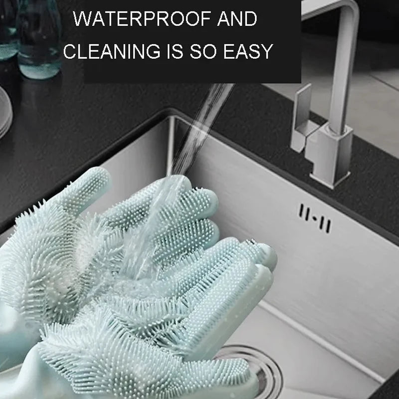 Eco-friendly Silicone Dishwashing Gloves with Built-in Scrubber – Practical Cleaning Tools