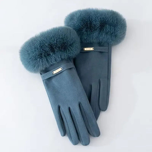 Gants en Microsuède avec Revers en Fausse Fourrure pour Femmes – Gants Isolants et Tactiles 0