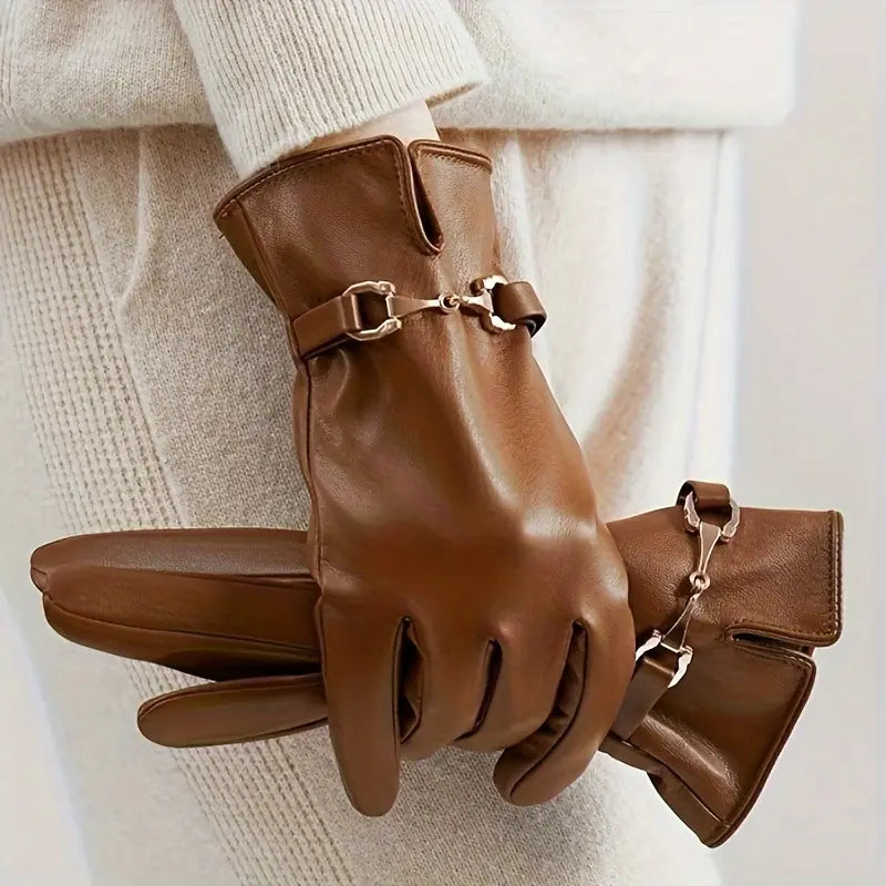 Gants en Simili Cuir pour Femme avec Doublure en Velours – Poignet Festonné 3