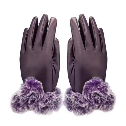 Gants en cuir PU pour femmes avec manchette en fausse fourrure et écran tactile 4