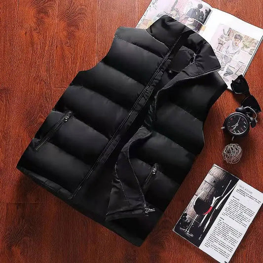 Lightweight Puffer Vest for Men with Stand-up Collar – Casual Polyester Jacket