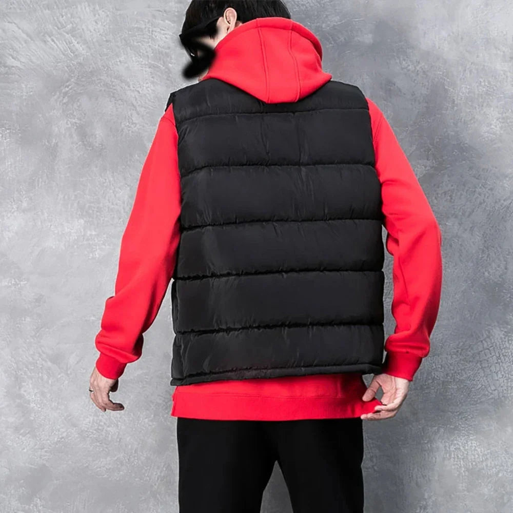 Lightweight Puffer Vest for Men with Stand-up Collar – Casual Polyester Jacket