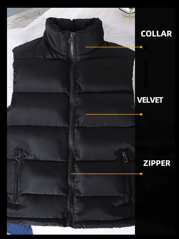 Lightweight Puffer Vest for Men with Stand-up Collar – Casual Polyester Jacket