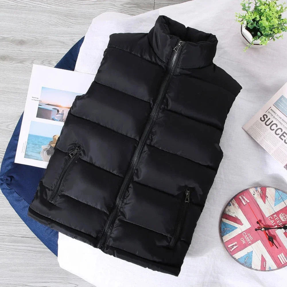 Lightweight Puffer Vest for Men with Stand-up Collar – Casual Polyester Jacket