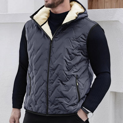 Insulated Down Vest for Men with Hood and Zipped Pockets - Quilted for Autumn and Winter