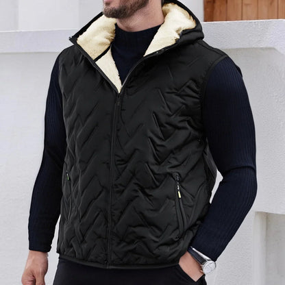 Insulated Down Vest for Men with Hood and Zipped Pockets - Quilted for Autumn and Winter