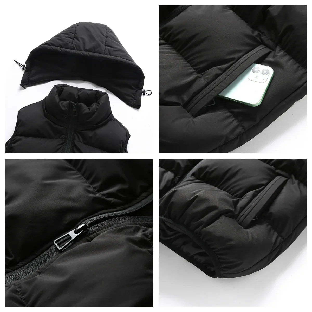 Gilet Matelassé pour Hommes avec Capuche – Coton et Polyester, Idéal pour l'Hiver