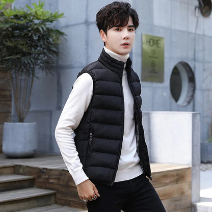 Quilted Vest for Men with Stand-up Collar – Cotton and Polyester Blend for Winter