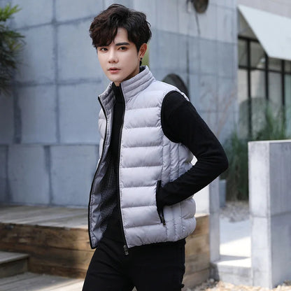 Quilted Vest for Men with Stand-up Collar – Cotton and Polyester Blend for Winter